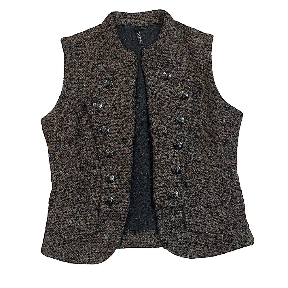 Ethyl Open Front Military Inspired Boucle Vest Size Small